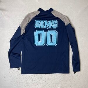 Sims Snowboards Long Sleeve Shirt Mens Small Navy Blue Vintage Mock Neck Raglan